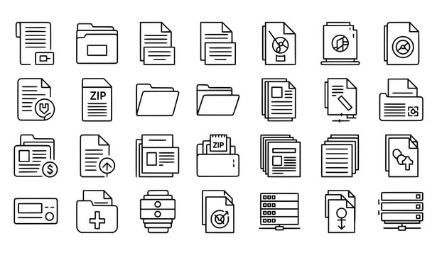 Thick outline file management icon set vector illustration