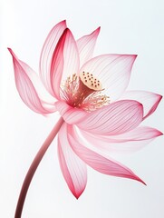 Stunning Digital Illustration of a Translucent Pink and White Glass Lotus Flower on a Gradient Gray Background
