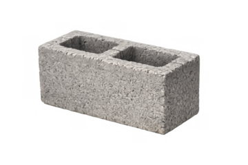 Cinder block displaying textured gray surface with two hollow cores