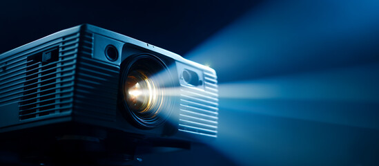 bright projector filming blue background