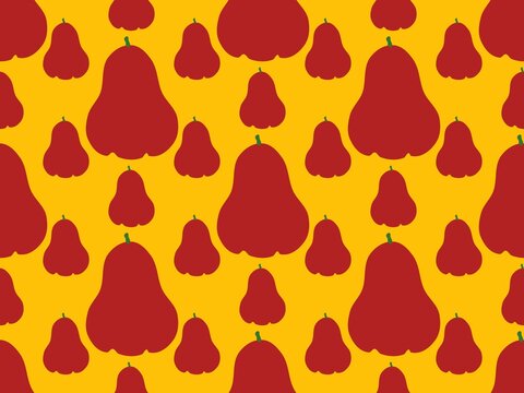seamless red roseapple pattern on yellow background