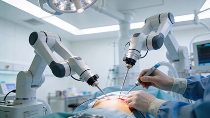 Surgeon performing robotic assisted surgery