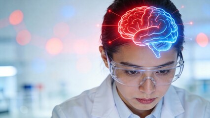 Scientist with glowing brain graphic