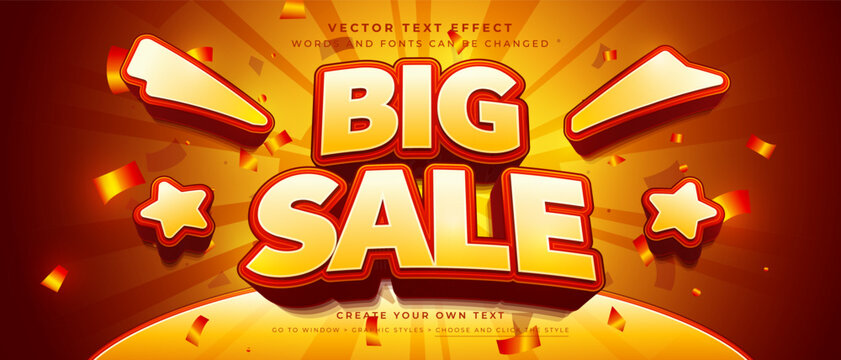 Big Sale text effect on red sunburst background