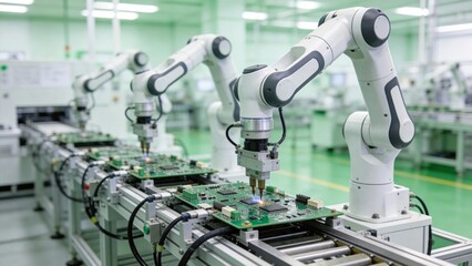 Robotic assembly line in factory