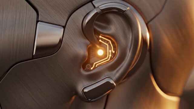 Futuristic Robot Ear Closeup with Glowing Light.