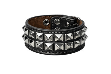 Black leather punk rock studded bracelet