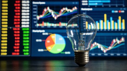 Light bulb in front of financial charts