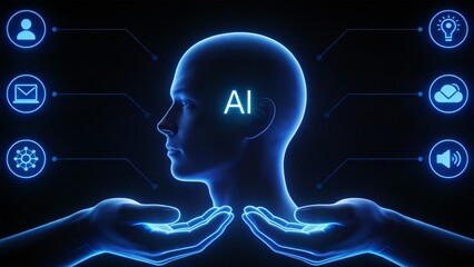Human head with AI and icons