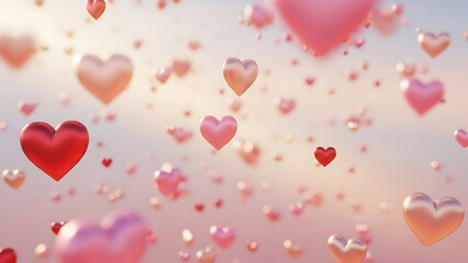 valentine day background with  rain of hearts, decoration for couples, romantic moments.