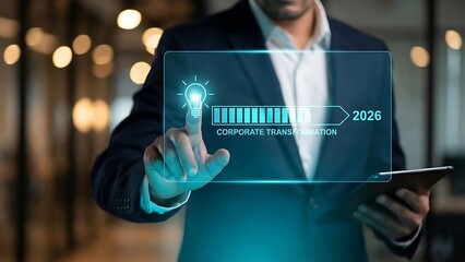 Businessman interacting with digital interface.