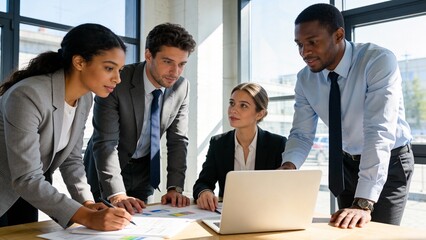 Business team in meeting with laptop