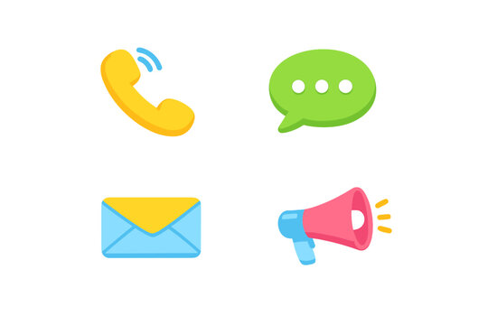 Different communication tools shown with phone chat bubble email and