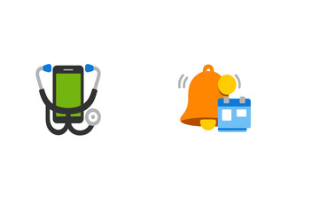 Design showing a stethoscope and a bell with a calendar representing