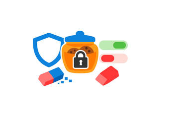 Cookie jar with a lock and protective symbols on a white background