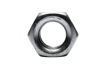 close-up shot of a single metal hexagon nut . Isolated on transparent background, png
