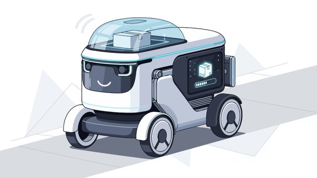 Autonomous delivery robot carrying a package on wheels