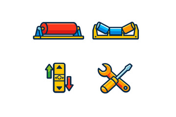 Naklejka premium Different kinds of construction equipment used for lifting and moving