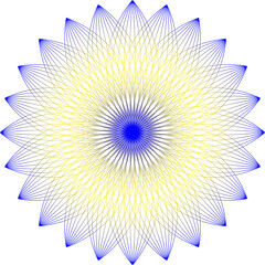 Abstract Geometric Flower Spirograph Mandala with Blue and Yellow Lines