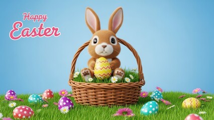 Happy easter bunny with basket