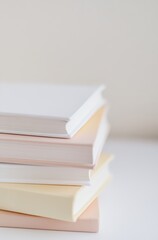 Minimalist Aesthetic Mockup Featuring a Stack of Pastel Books and Baby's Breath in Sunlight Shadows
