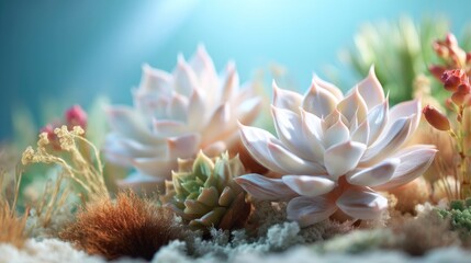 Obraz premium Serene and Colorful Succulents in a Tranquil Natural Setting with Blurred Background and Soft Lighting