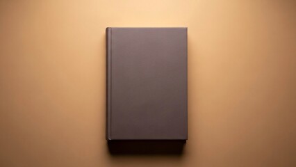 Brown leather book cover on beige background simple and elegant design texture visible natural lighting