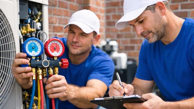 Industrial air conditioning technician at work.
