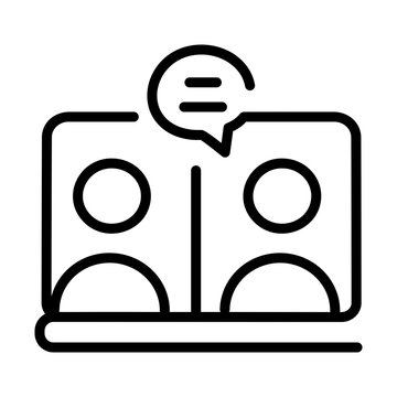 Line style icon depicting a virtual workshop