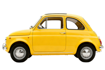 Vintage Yellow Compact Car on White Background