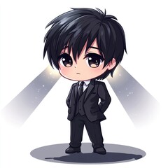 Cute and Stylized Chibi Style 3D of a Performing or Actor Posing Under a Bright Stage Spotlight on a Clean White Background