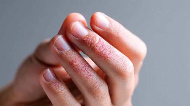 Person showing hand fingers with eczema