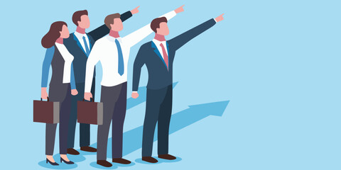 Business team pointing forward towards a bright future and success
