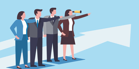 Business team looking forward with a focused vision and strategic direction