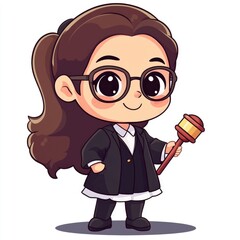 Cute and adorable chibi style of a judge character holding a gavel  representing the legal profession and judicial system  The character has a kawaii anime manga inspired design