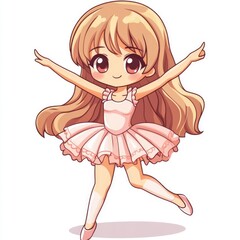 Cute Chibi Dancer Performing Energetic Ballet Pose with Kawaii Style on Isolated White Background  Vibrant of Adorable Anime Character Figure in Colorful Costume