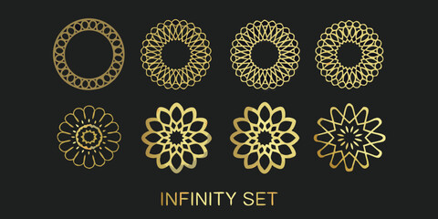 a set of gold intricate designs on a black background