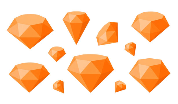 Cute orange gem diamond isometric flat vector cartoon collection