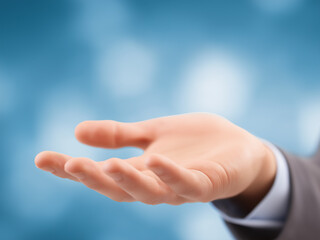 Obraz premium an open hand reaching out to grab something on a blue background