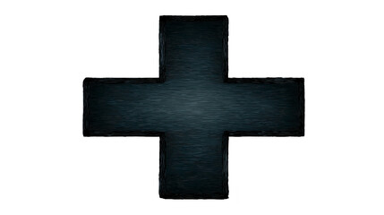 Obraz premium Black cross metallic texture brushed steel industrial style isolated on transparent background modern design minimalistic geometric shape symbol abstract art