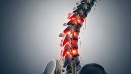 Spine anatomical model highlights areas of inflammation with red glow