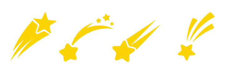 Shooting star icon on white background, rising star symbol concept, dynamic shooting stars graphic for success, wish, celebration themes, vector illustration. © Ayat 03