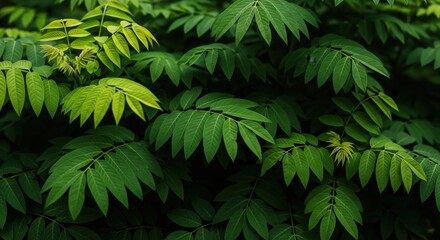 Verdant Embrace: Intricate leaf patterns create a lush, textured display, with vibrant green foliage offering a sense of freshness and natural abundance.