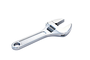 Chrome Plated Adjustable Wrench on White Background