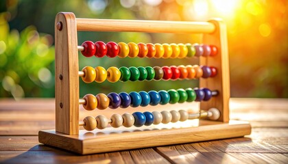 A Colorful Wooden Abacus Used for Early Childhood Education and Learning Math Skills