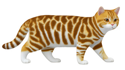 Obraz premium Orange tabby cat with striking mackerel pattern, white paws, and alert expression, standing and looking forward, domestic pet, isolated on transparent background