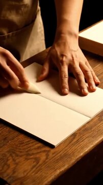 Bookbinding page folding sounds.