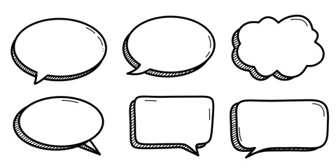 illustration: set of 3d hand-drawn speech bubbles with empty copy space isolated on white or transparent png