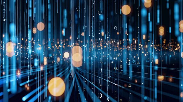 Digital Data Streams Flowing Through Futuristic Cyber Space