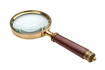 Vintage Gold Wood Magnifying Glass isolated on transparent background